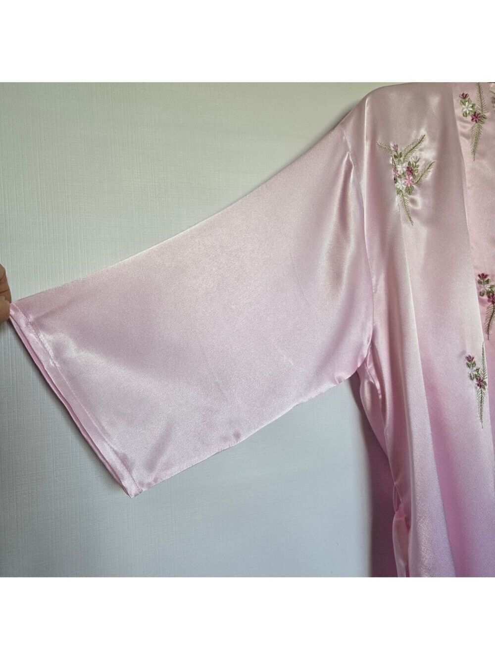 ROBE & CAMISOLE PAJAMA SET 100% SILK WOMEN PINK EMBROIDERED FLORAL DESIGN XXL - Picture 7 of 14